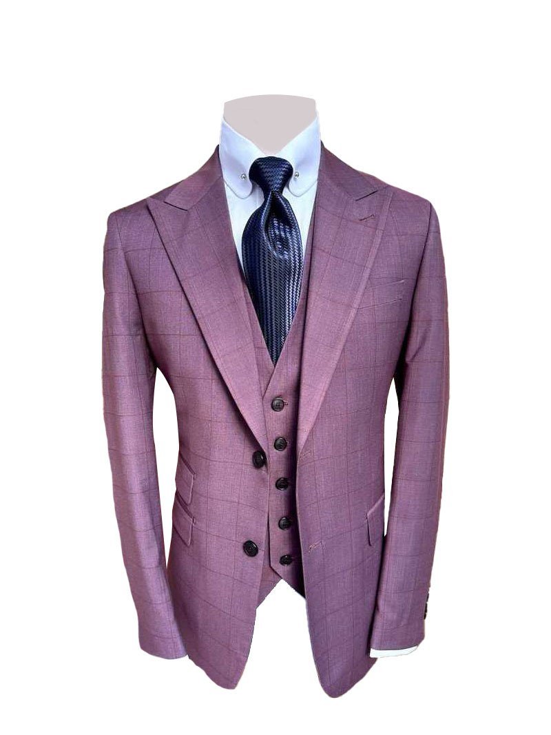 Snob Group Three Piece Suit Bordeaux Checkered