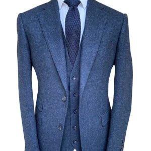 Snob Group Three Piece Suit Tweed Navy Blue