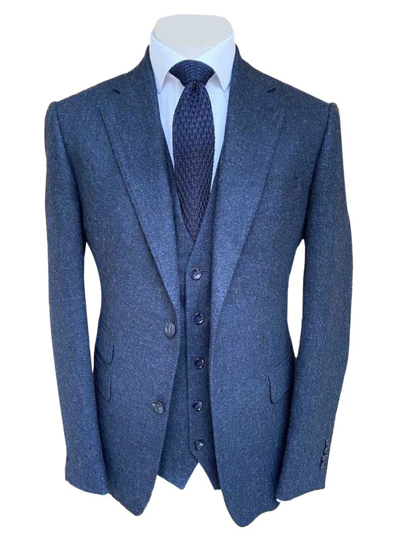 Snob Group Three Piece Suit Tweed Navy Blue