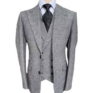 Snob Group Three Piece Suit Tweed Light Grey Charcoal